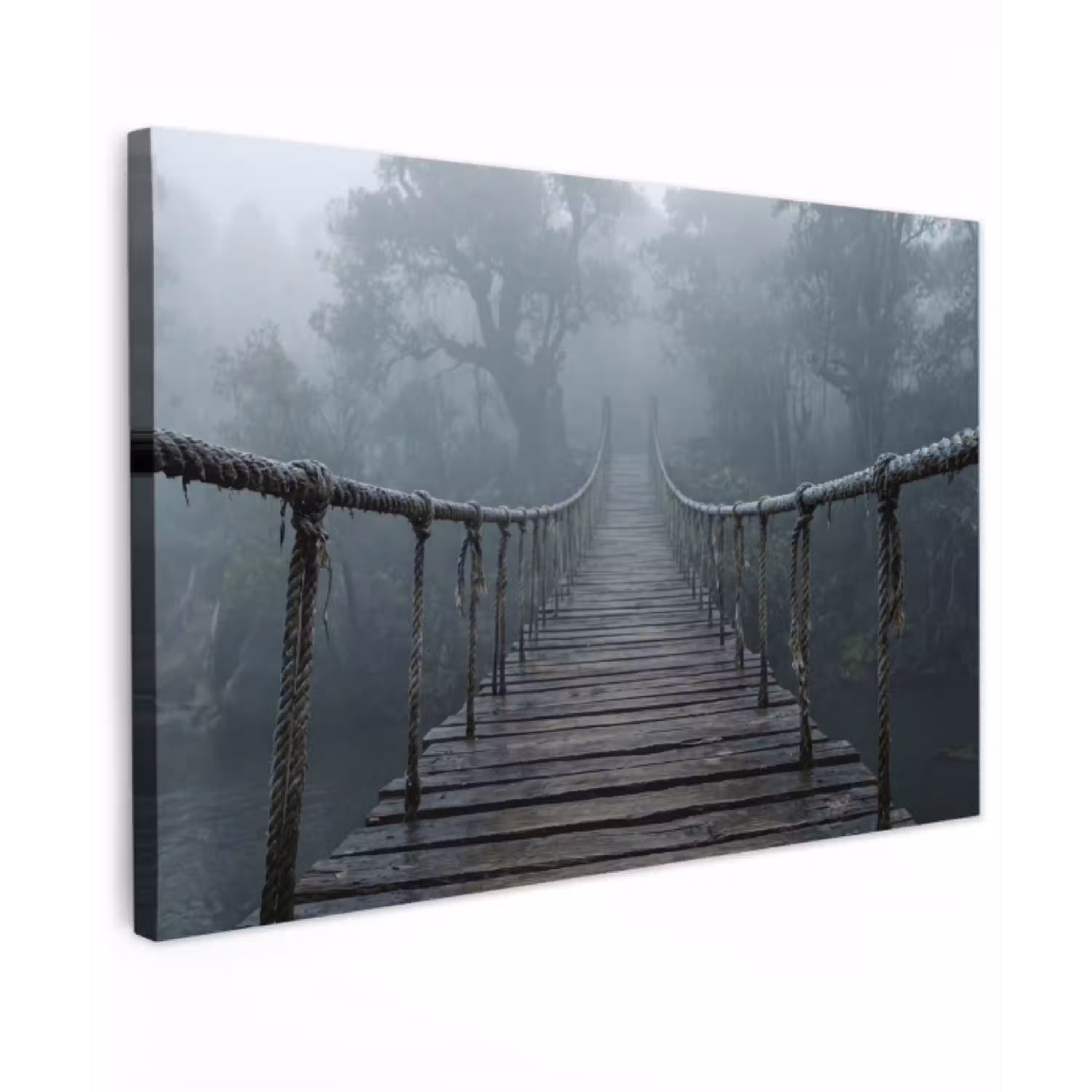 Brug - Jungle - Mist - Natuur Tuinposter op houten frame 2 cm dik klein -3d