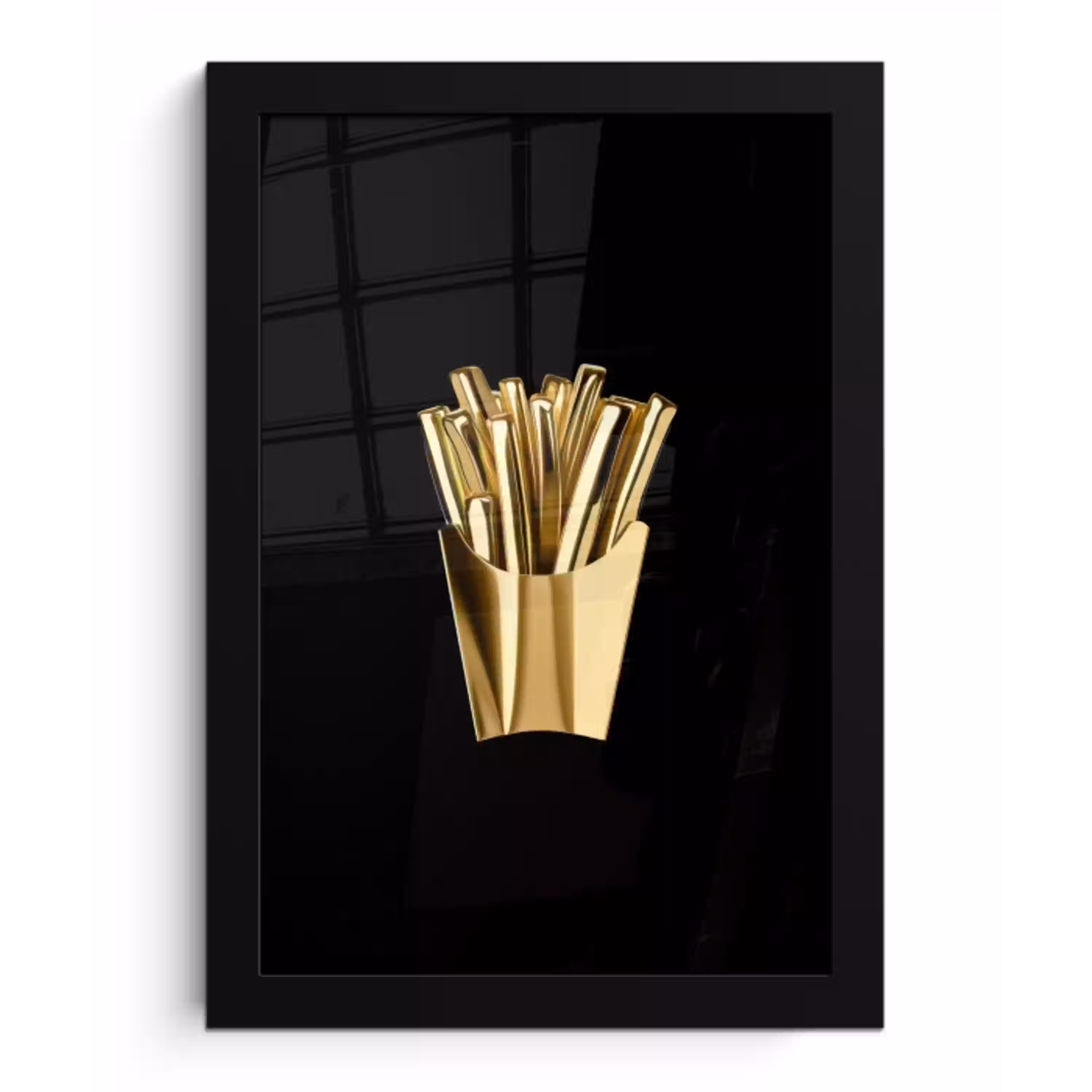 Friet - Goud - Chrome - Eten fotolijst zwart zonder passe partout klein -3d