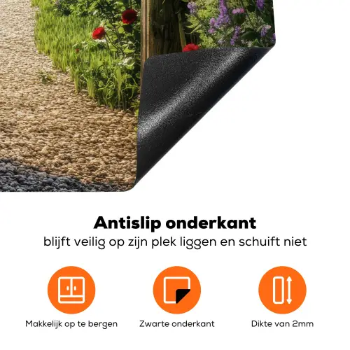 Doorkijk - Tuinboog - Bloemen - Natuur - Pad Inductie beschermer vinyl 3mm middel -zzzzzzz-td-werking