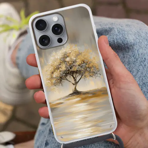 Schilderij - Boom - Abstract - Bladeren Hoesje iPhone 16 Pro Max met koord klein -sfeer3