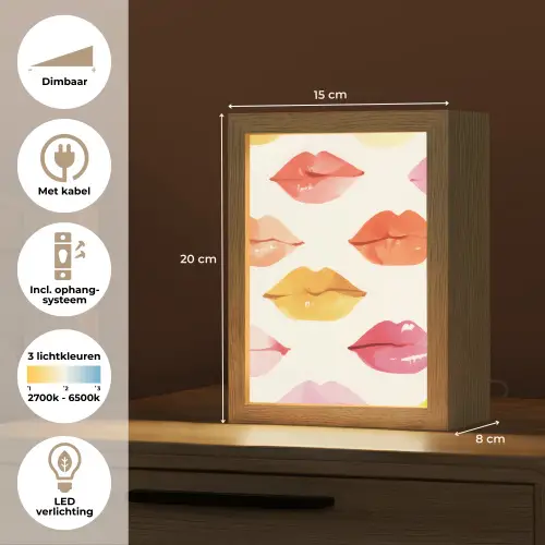 Lippen - Kleurrijk - Glanzend Light Box met kabel (Tafellamp) klein -USP_NL