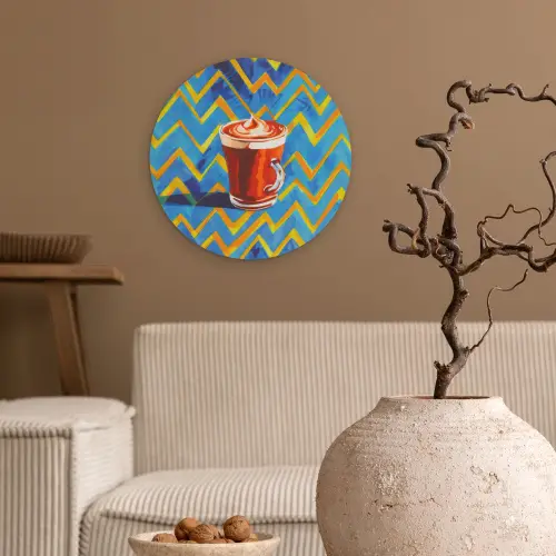 Mok - Koffie - Zigzag - Slagroom Wandcirkel plexiglas klein -sfeer1