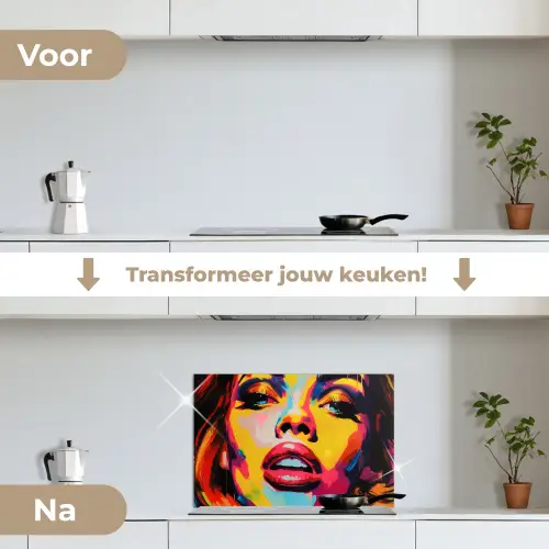 Vrouw - Gezicht - Kleurrijk keuken achterwand spatscherm klein -voor_na_NL