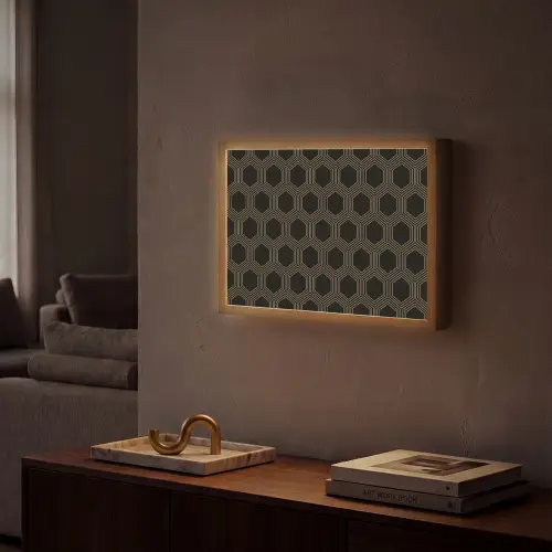 Parallel - Goud - Zwart - Bijenraatmotief Light Box met batterij (Wandlamp) middel 907 -sfeer1