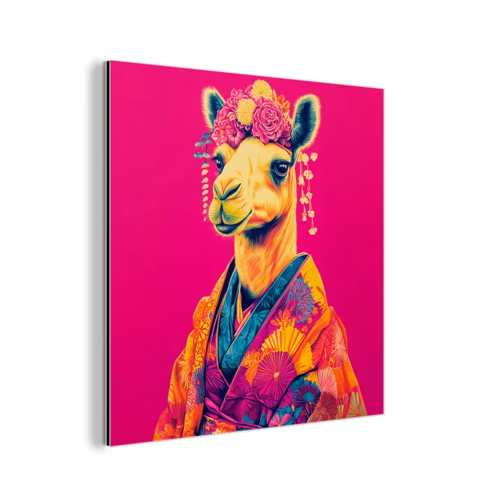 Kameel - Bloemen - Kimono - Waaiers aluminium wit klein -3d