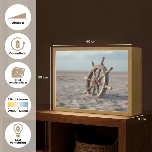 Scheepsstuur - Hout - Bruin - Zand Light Box met batterij (Wandlamp) middel -USP_websiteoverzichtNL