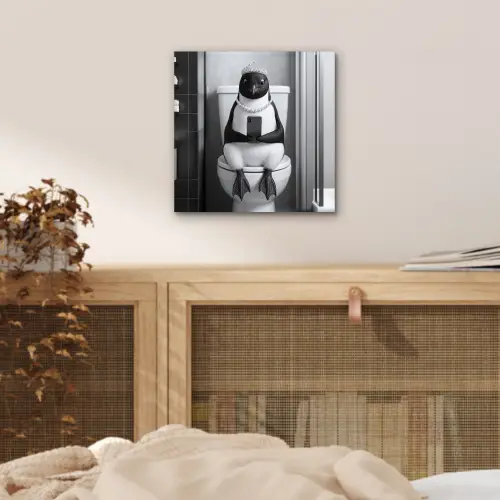 Pinguïn - Telefoon - Toilet - Zwart - Wit aluminium wit klein -sfeer3