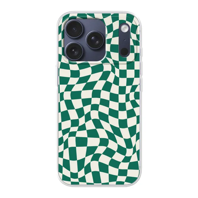 Telefoonhoesje - Golvende vakjes - Groen - Wit - Abstract
