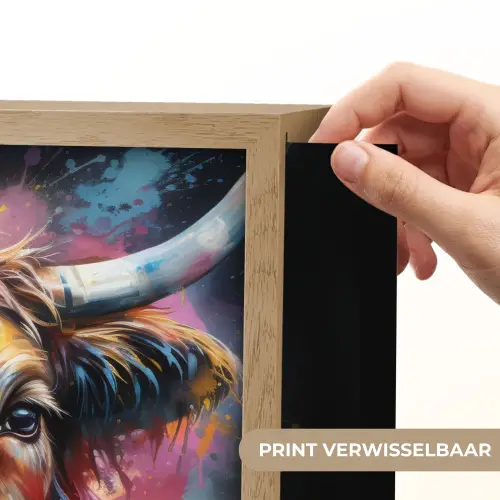 Graffiti - Schotse hooglander - Zwart - Koe Light Box met batterij (Wandlamp) middel -USP_websiteprintNL