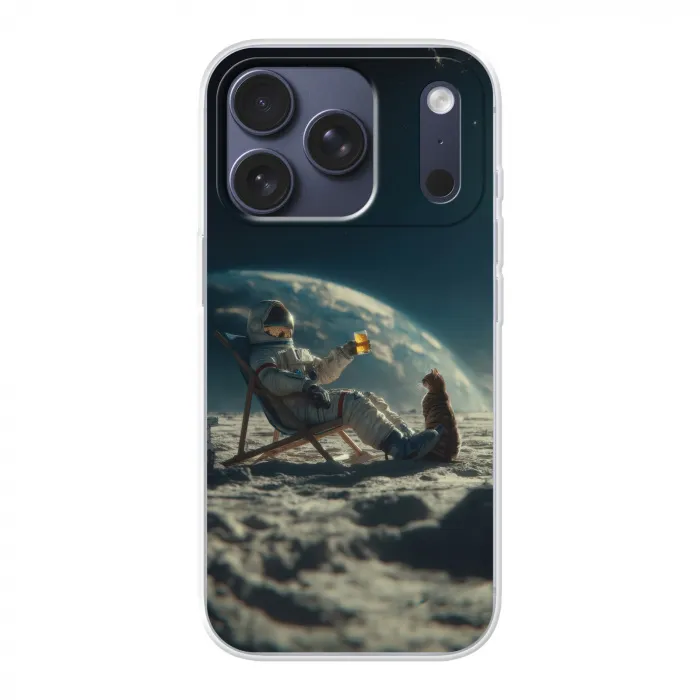 Astronaut - Kat - Glas - Stoel Telefoonhoesje iPhone 17 Pro klein -3d