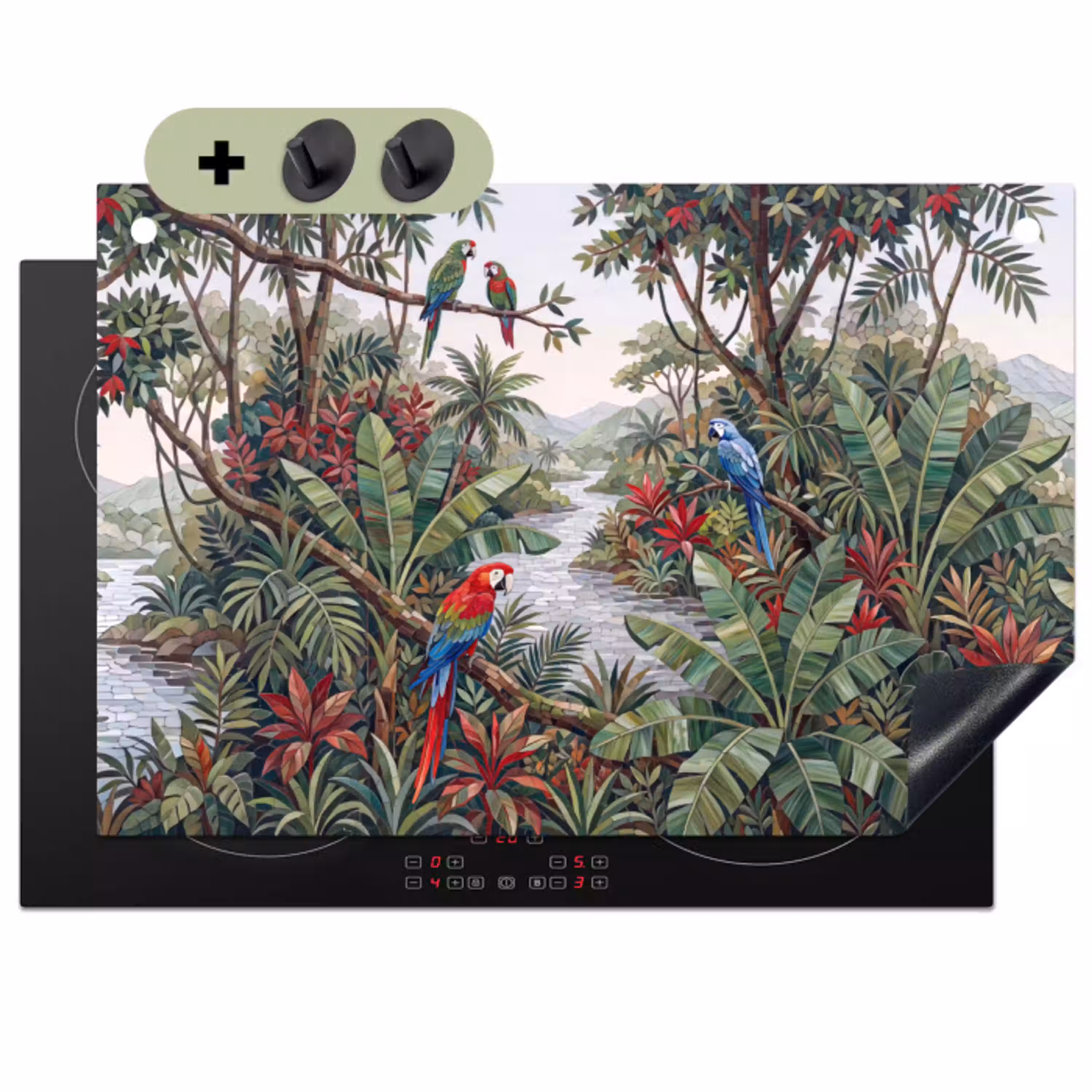 Vogel - Jungle - Natuur - Mozaïek - Groen Inductie beschemer met haakjes klein -3d