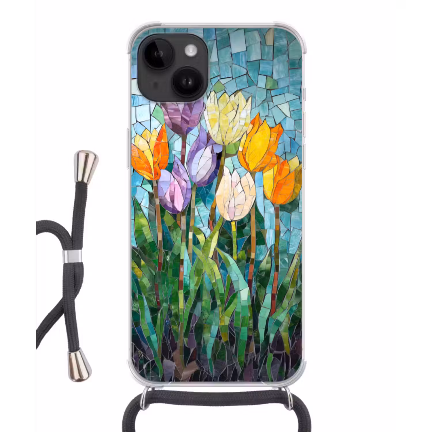 Telefoonhoesje crossbody - Mozaïek - Veld - Tulpen - Kleurrijk