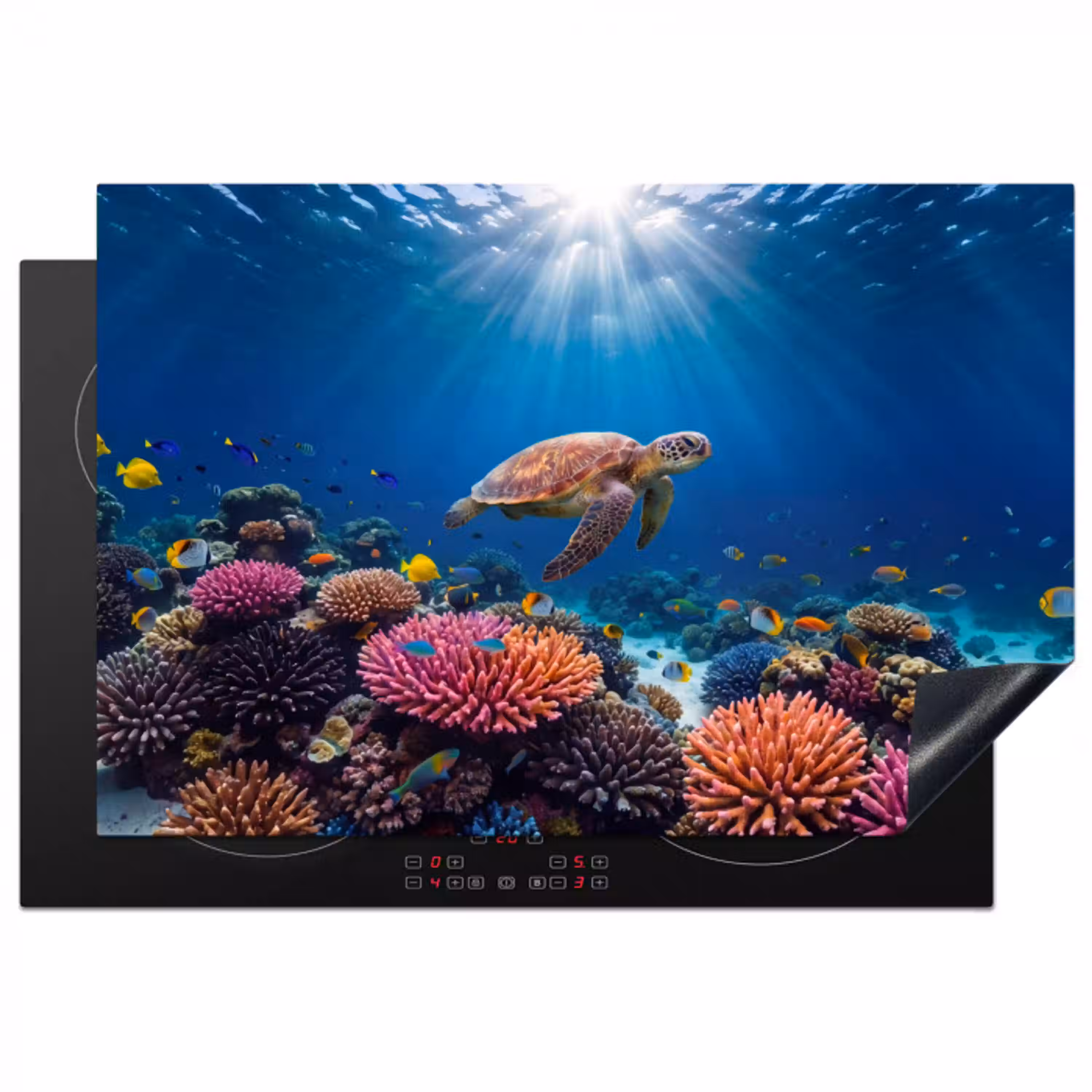 Schildpad - Koraalrif - Oceaan - Dieren - Blauw Inductie beschermer vinyl 3mm klein -3d