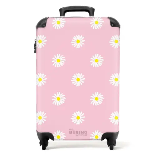 Pastel - Margrieten op licht licht roze achtergrond NBS - Handbagage koffer - Kinderen Unisex middel -productfoto_recht
