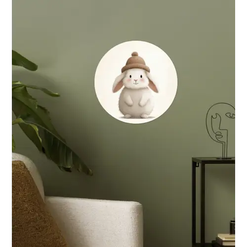 Konijn - Muts - Oren - Beige Wandcirkel behangsticker klein -sfeer2