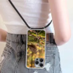 Houtsnip - Bos - Bladeren - Herfst - Gecamoufleerd Hoesje iPhone 16 Pro Max met koord klein -sfeer5
