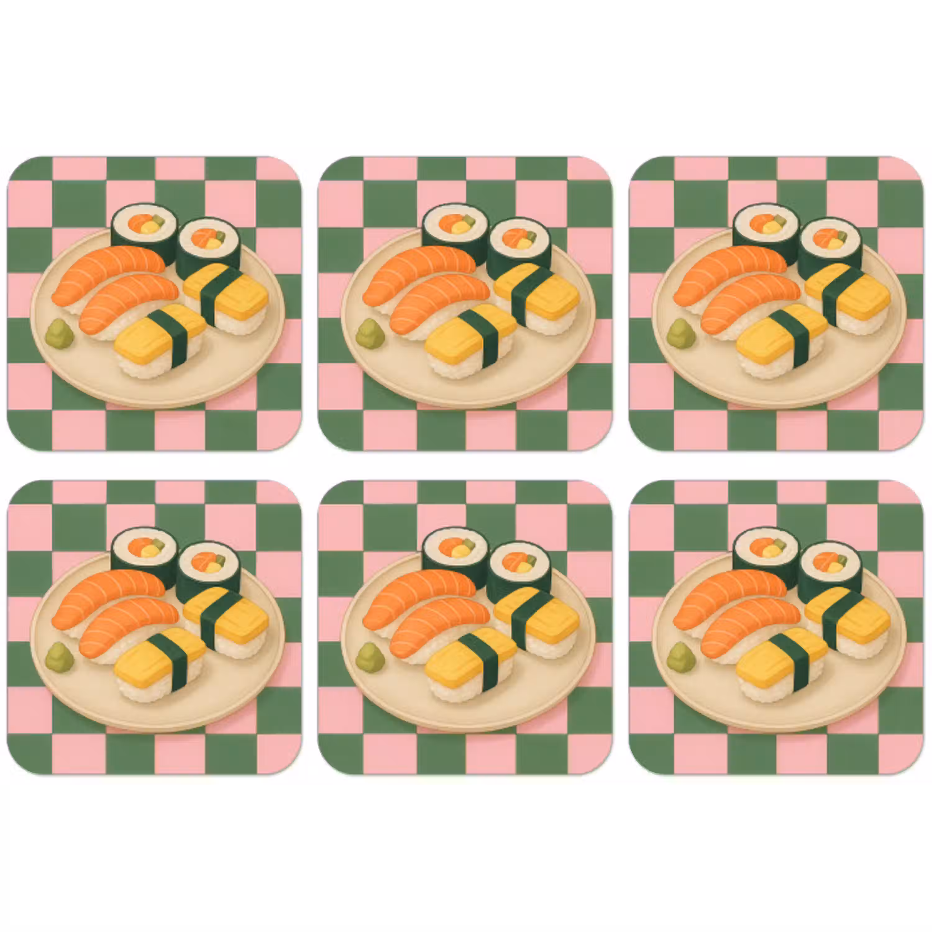Sushi - Bord - Geblokt - Groen onderzetter kurk middel -zkaufland3dotto