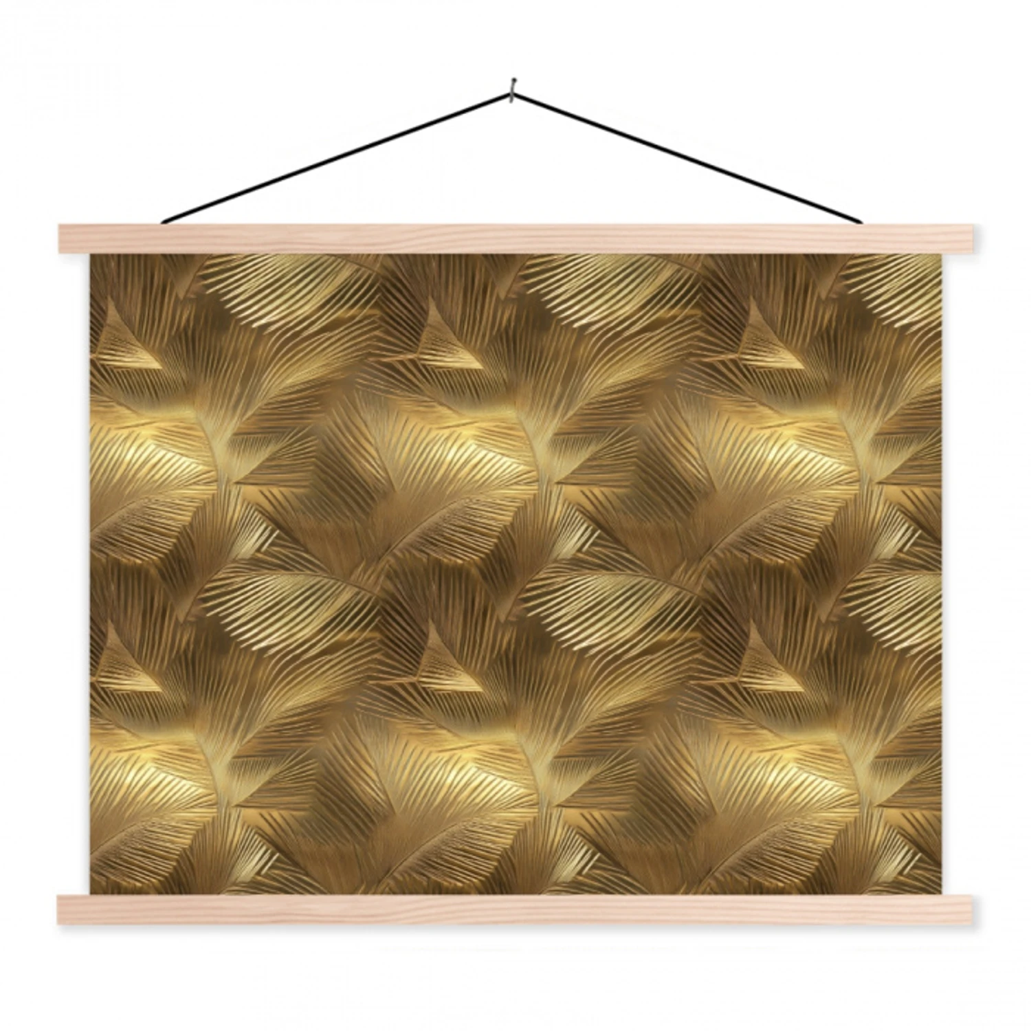 Palm - Waaier - Goud textielposter latten blank klein 122 -3d