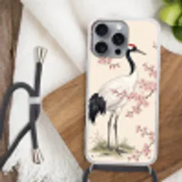 Aziatisch - Kraanvogel - Beige Hoesje iPhone 16 Pro Max met koord klein -sfeer4