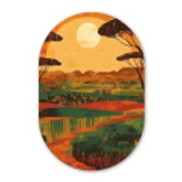 Landschap - Afrikaans - Zon Wandcirkel Ovaal Forex klein -3d