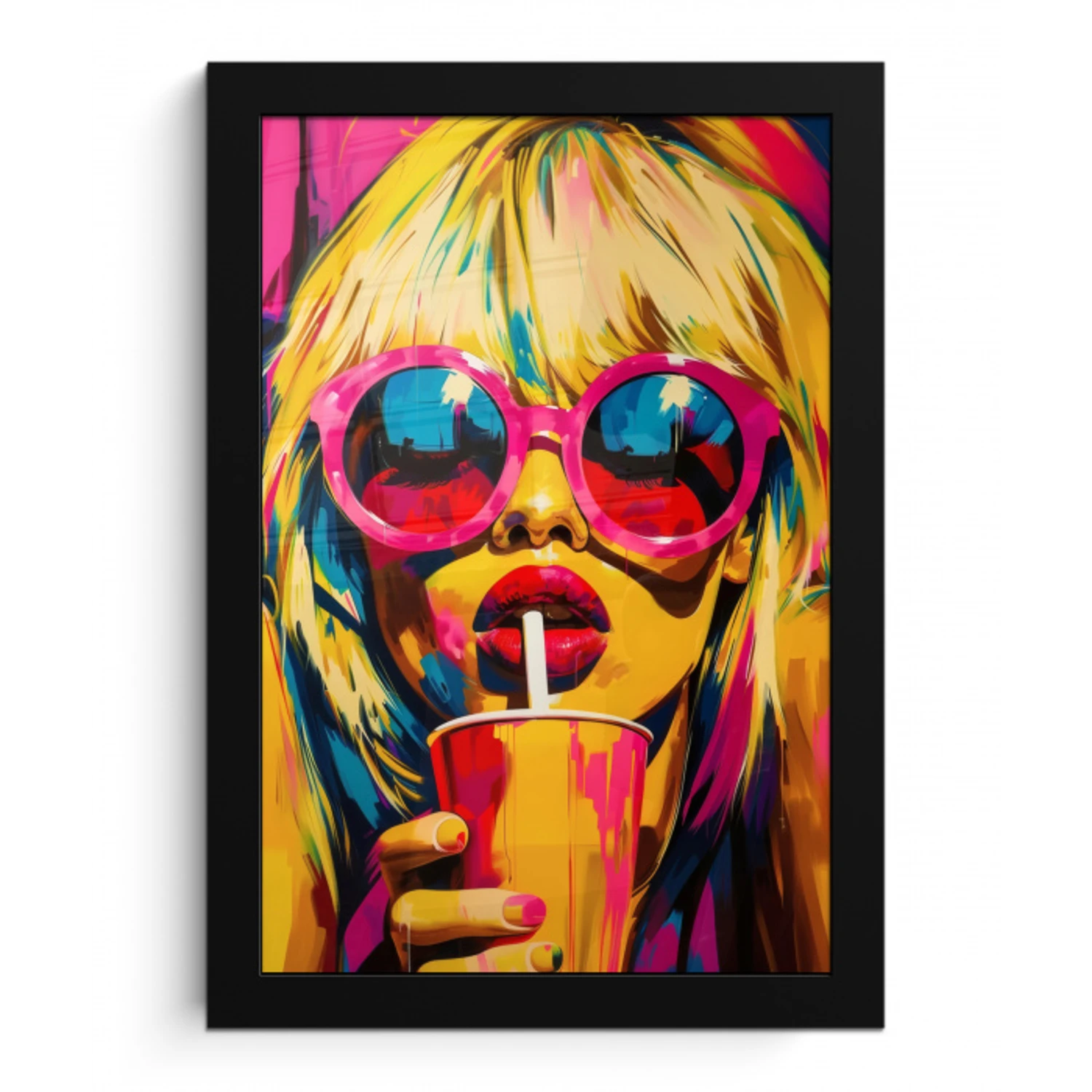 Zonnebril - Roze - Vrouw - Rietje fotolijst zwart zonder passe partout klein -3d