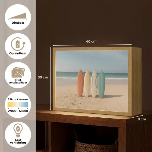 Strand - Surfbord - Pastel Light Box met batterij (Wandlamp) middel -USP_websiteoverzichtNL