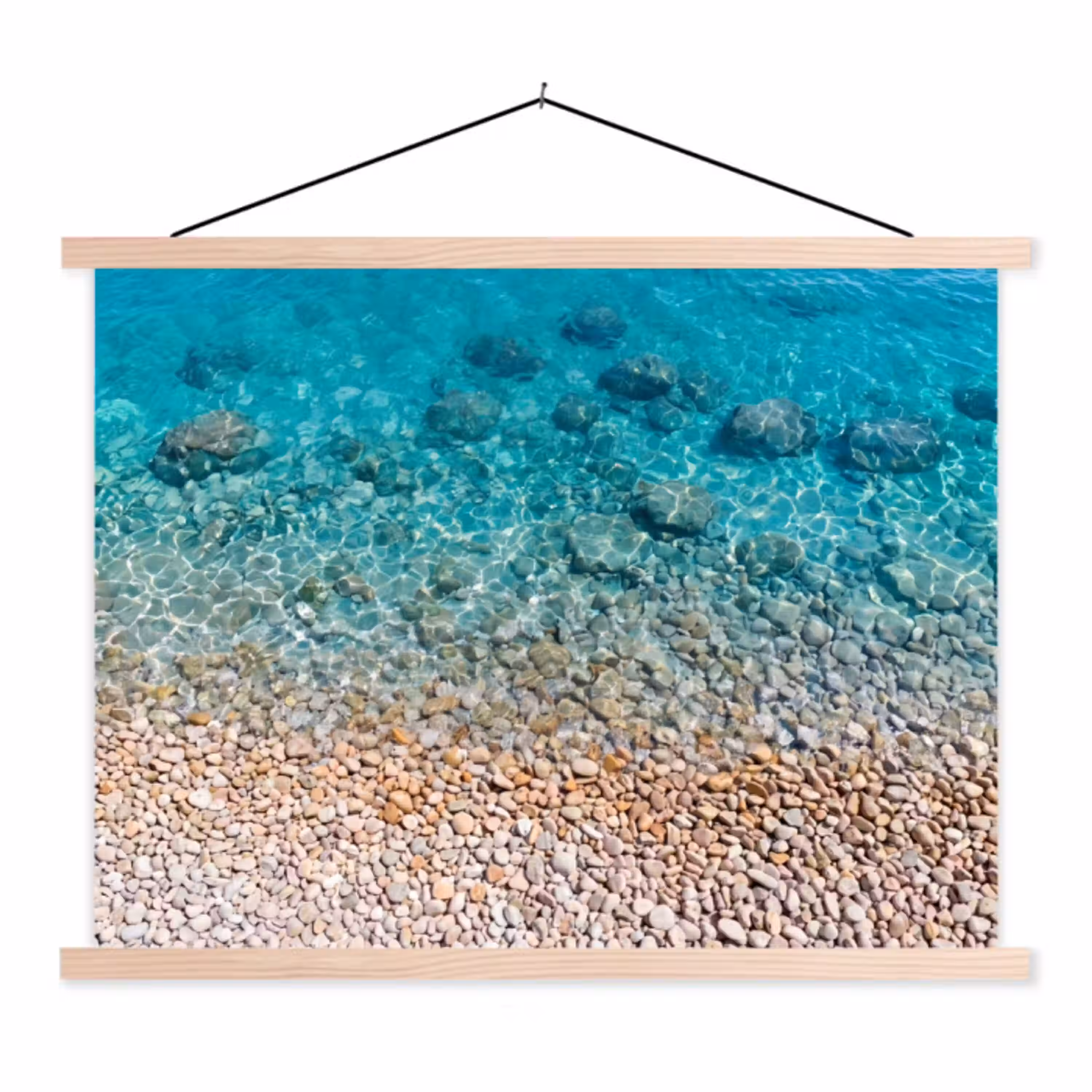 Water - Kiezels - Natuur - Levendig - Turkoois textielposter latten blank klein -3d