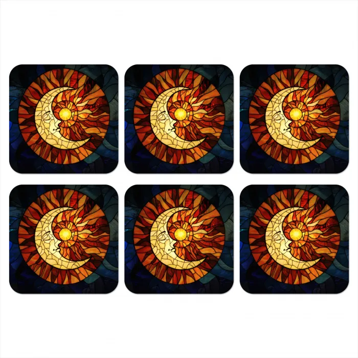 Mozaïek - Glas - Maan - Donkerblauw onderzetter kurk middel -3d
