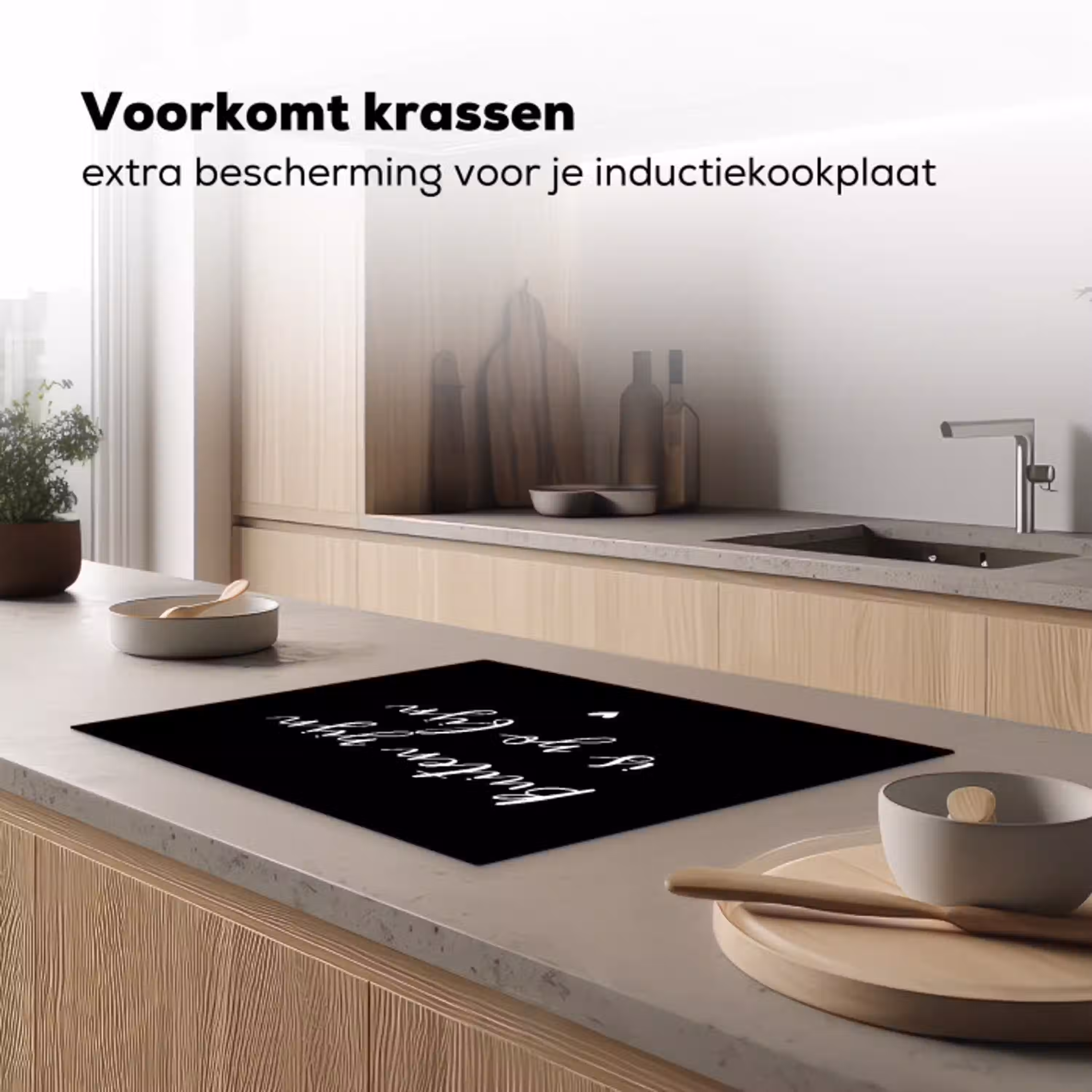 Quotes - Tuin - Buiten zijn is zo fijn - Tekst Inductie beschermer vinyl 3mm klein -sfeer1