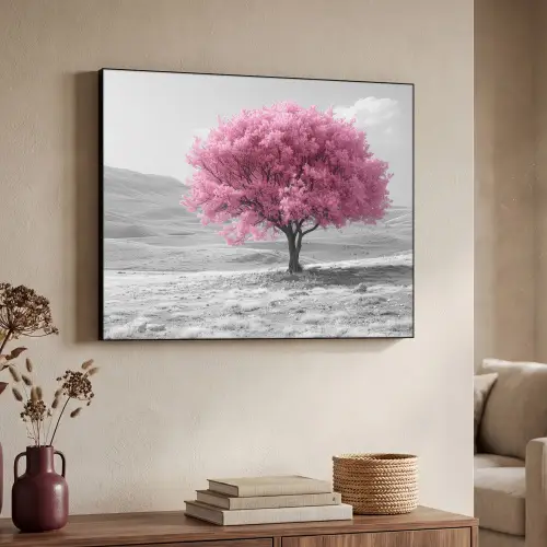 Boom - Natuur - Roze - Zwart wit Textielframe - compleet frame klein -sfeer3