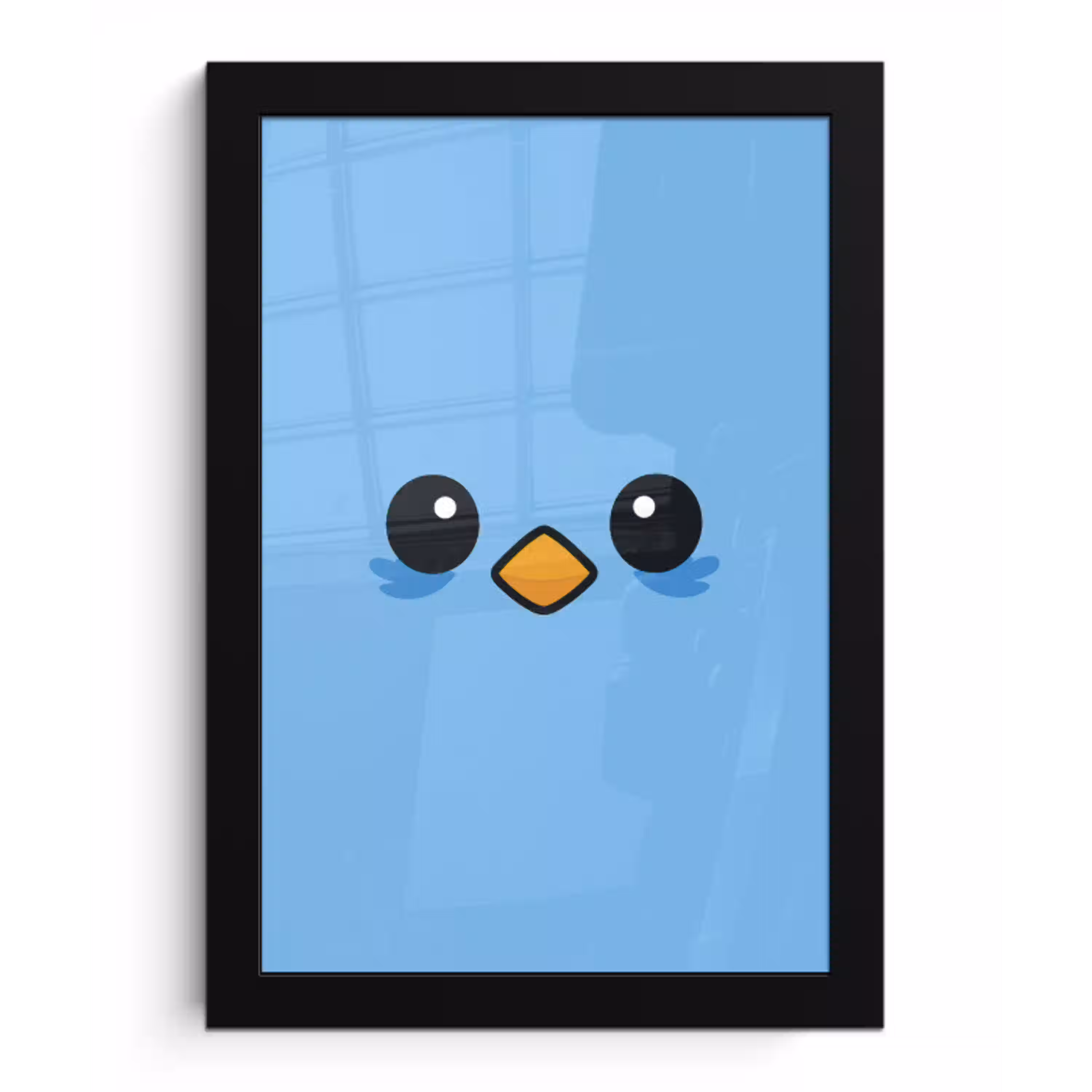Vogel - Blauw - Eenvoudig fotolijst zwart zonder passe partout klein -3d