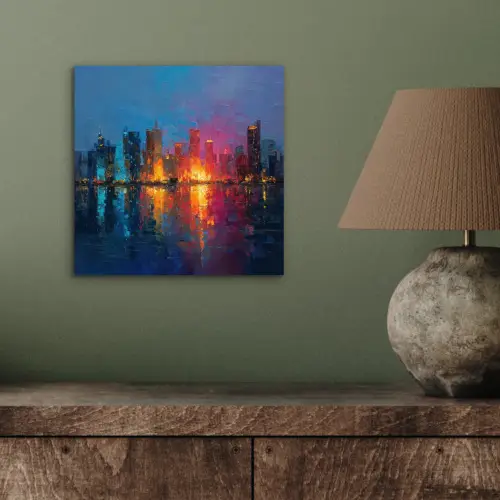 Skyline - Penseelstreken - Donkerblauw - Lichtgevend aluminium wit klein -sfeer2
