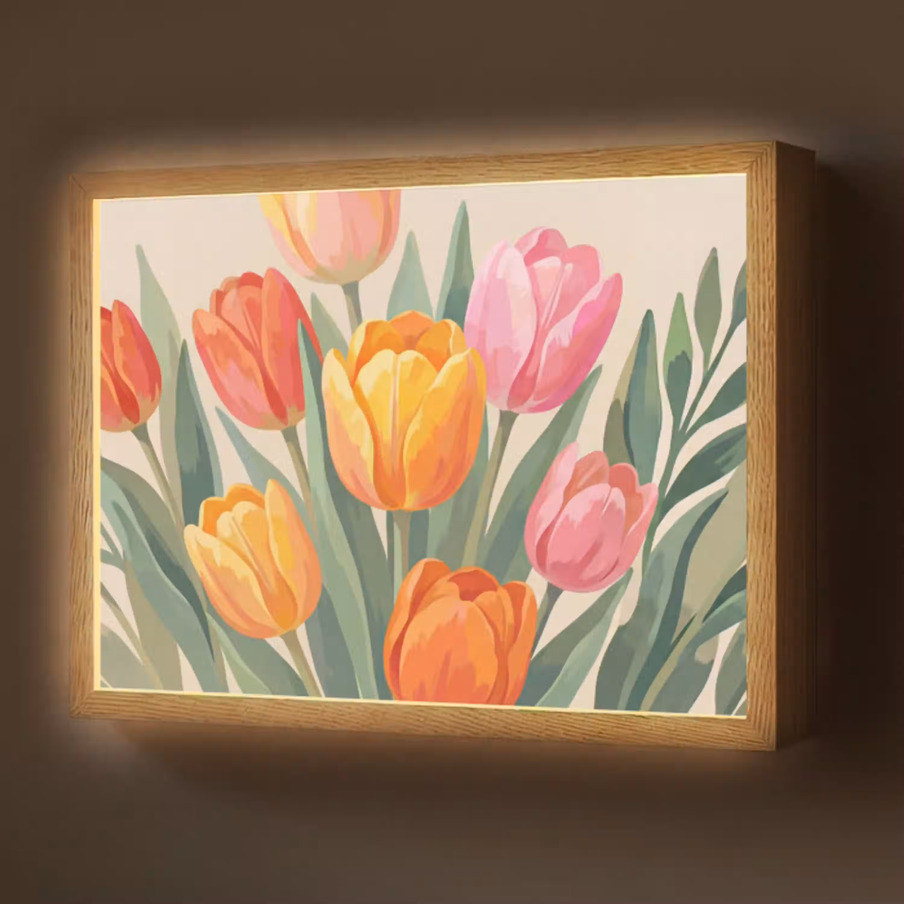 Tulpen - Abstract - Kleurrijk Light Box met batterij (Wandlamp) middel -z3d_website