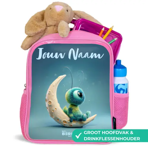 Dromerig Wezentje op de Maan Kinderrugzak - Roze middel -inhoud_NL