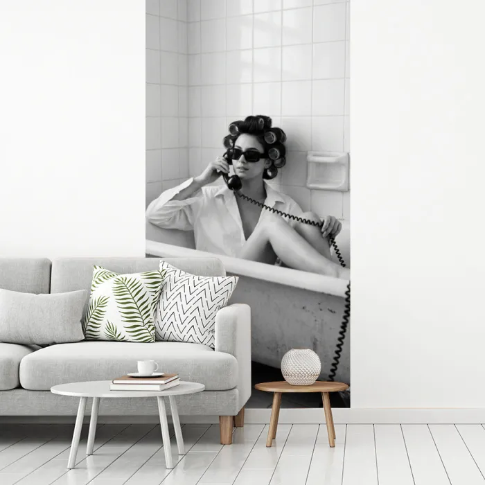 Bad - Vrouw - Zwart - Wit fotobehang vinyl groot -woonkamer