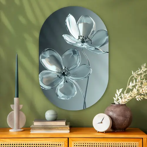 Kristal - Bloemen - Grijs Wandcirkel Ovaal Glas middel -sfeer2