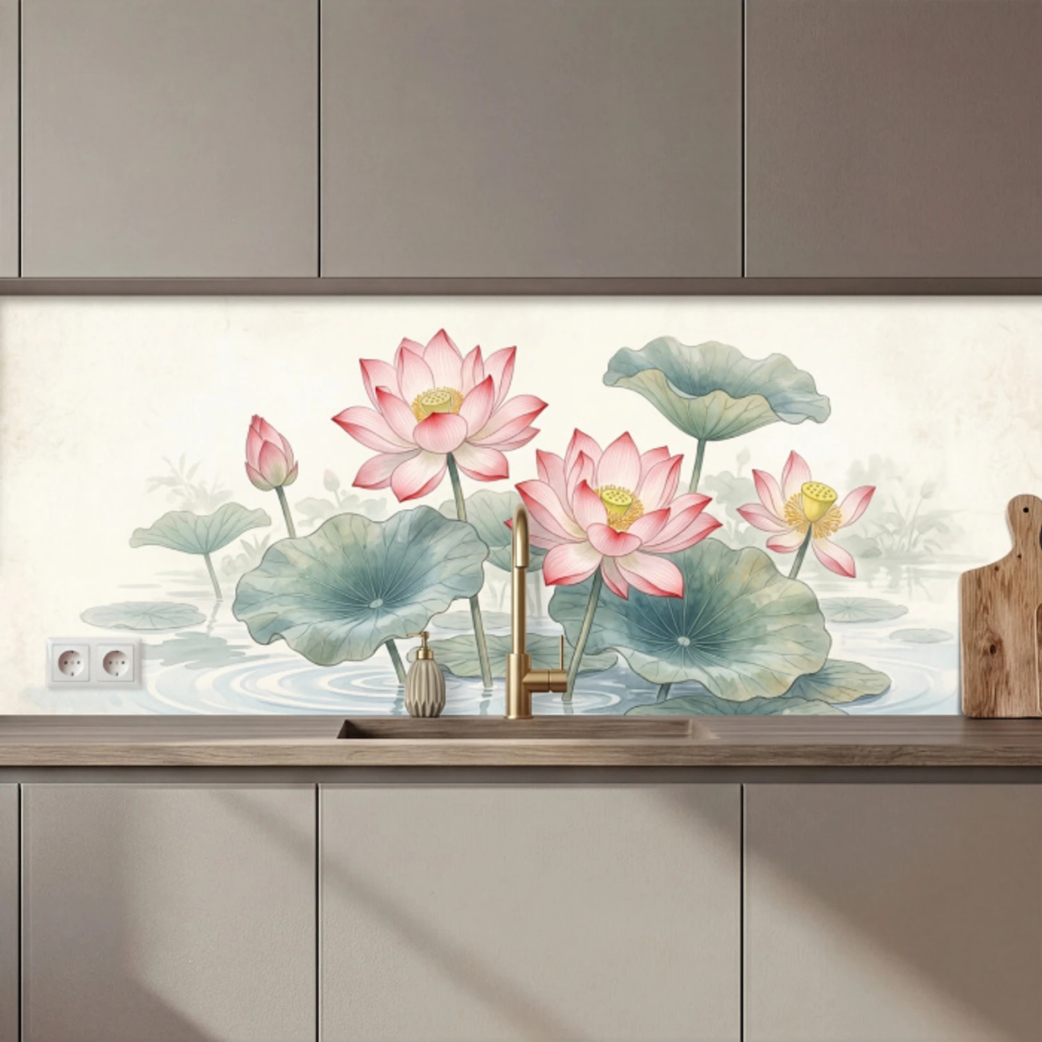 Aquarel - Lotusbloemen - Kleurrijk keuken achterwand 2 middel zz_3dshopping