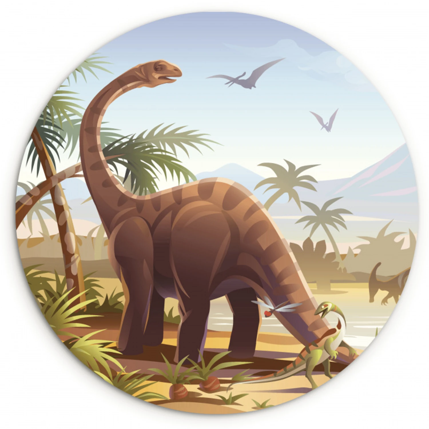 Dinosaurus - Landschap - Tropisch - Kinderen - Jongens Wandcirkel kunststof plaat 5mm dik klein -3d
