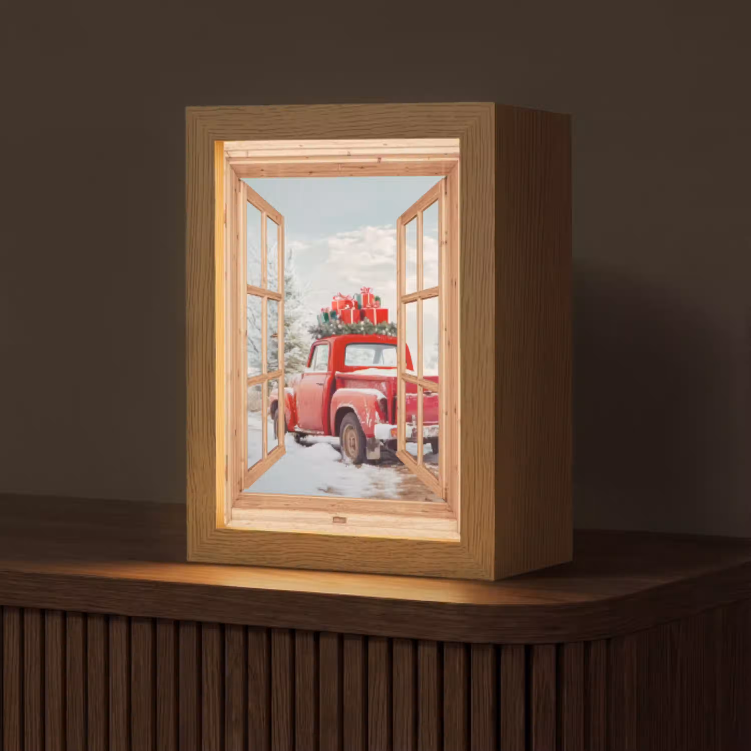 Doorkijk - Auto - Kerst - Cadeaus - Winter - Landschap Light Box met kabel (Tafellamp) klein -z3d_website