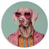 Hond - Overhemd - Bloemen - Bril Wandcirkel kunststof plaat 5mm dik klein -3d