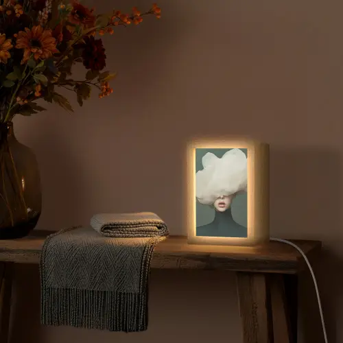 Hoed - Vrouw - Beige Light Box met kabel (Tafellamp) klein -sfeer4