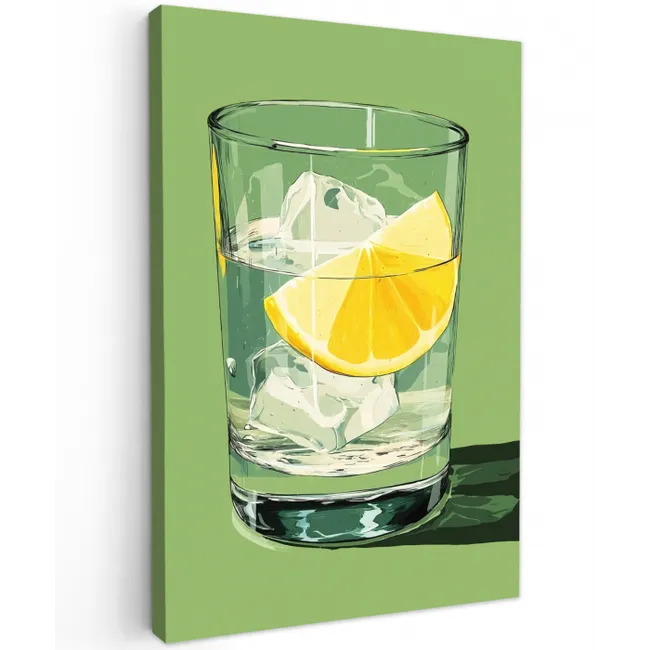 Glas - Citroen - Ijsblokjes - Groen Tuinposter op houten frame 2 cm dik middel -3d