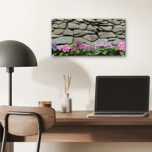 Hortensia’s - Stenen - Muur - Bloemen plexiglas 5mm klein -sfeer6
