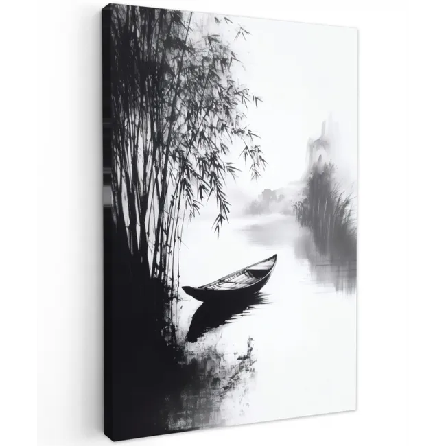 Boot - Rivier - Bamboe - Wit canvas 2cm klein -z3d