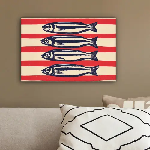 Sardines - Rood en beige strepen canvas 2cm klein -sfeer3