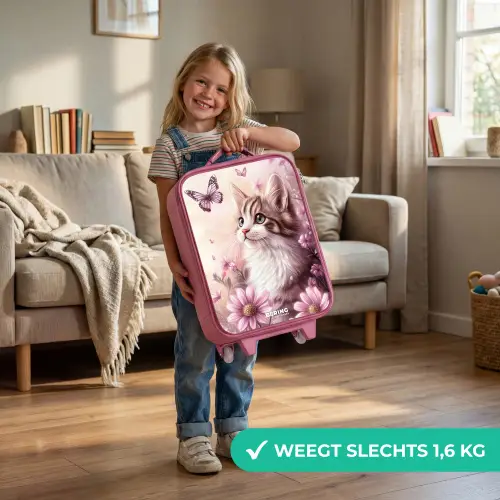 Kat - Paars - Vlinders - Bloemen Kinderkoffer - Roze klein -sfeer2_NL
