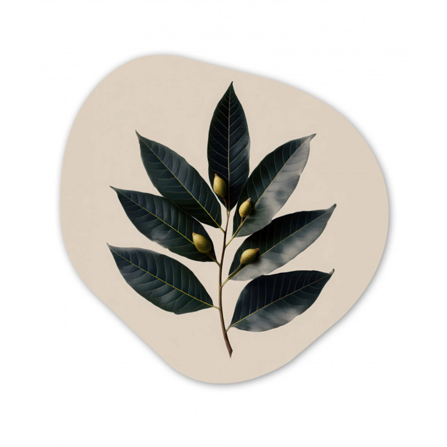 Laurierbladeren - Bloemknoppen - subtiel Wandcirkel Organisch Forex 3mm klein -3d
