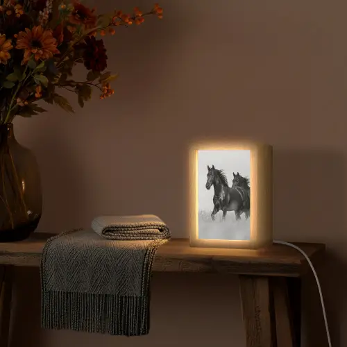Paarden - Gras - Zwart - Wit Light Box met kabel (Tafellamp) klein -sfeer4