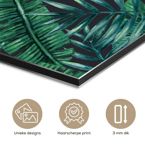 Bladeren - Inductie beschermer - Jungle - Tropical aluminium wit klein -closeup_NL