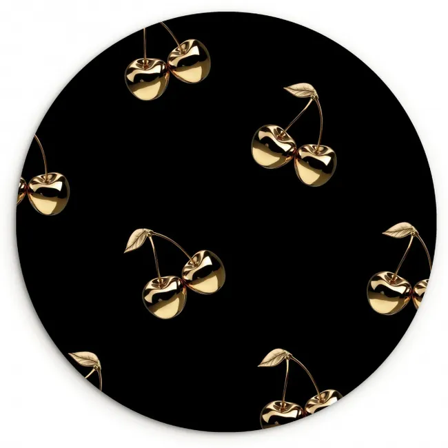 Patroon - Kersen - Goud - Chrome KitchenYeah - Keuken - Wandcirkel Forex klein -3d